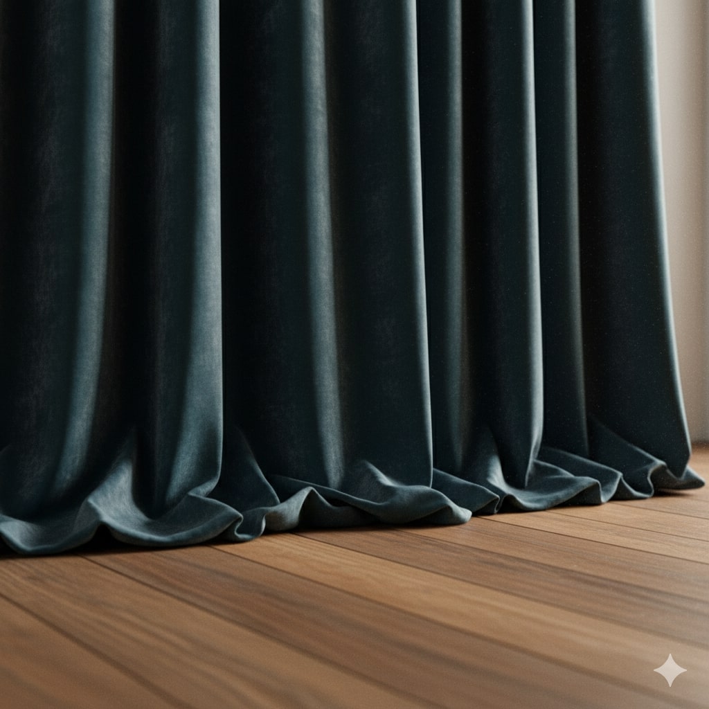 Custom extra long velvet pleated drapes tailored by Curtainity