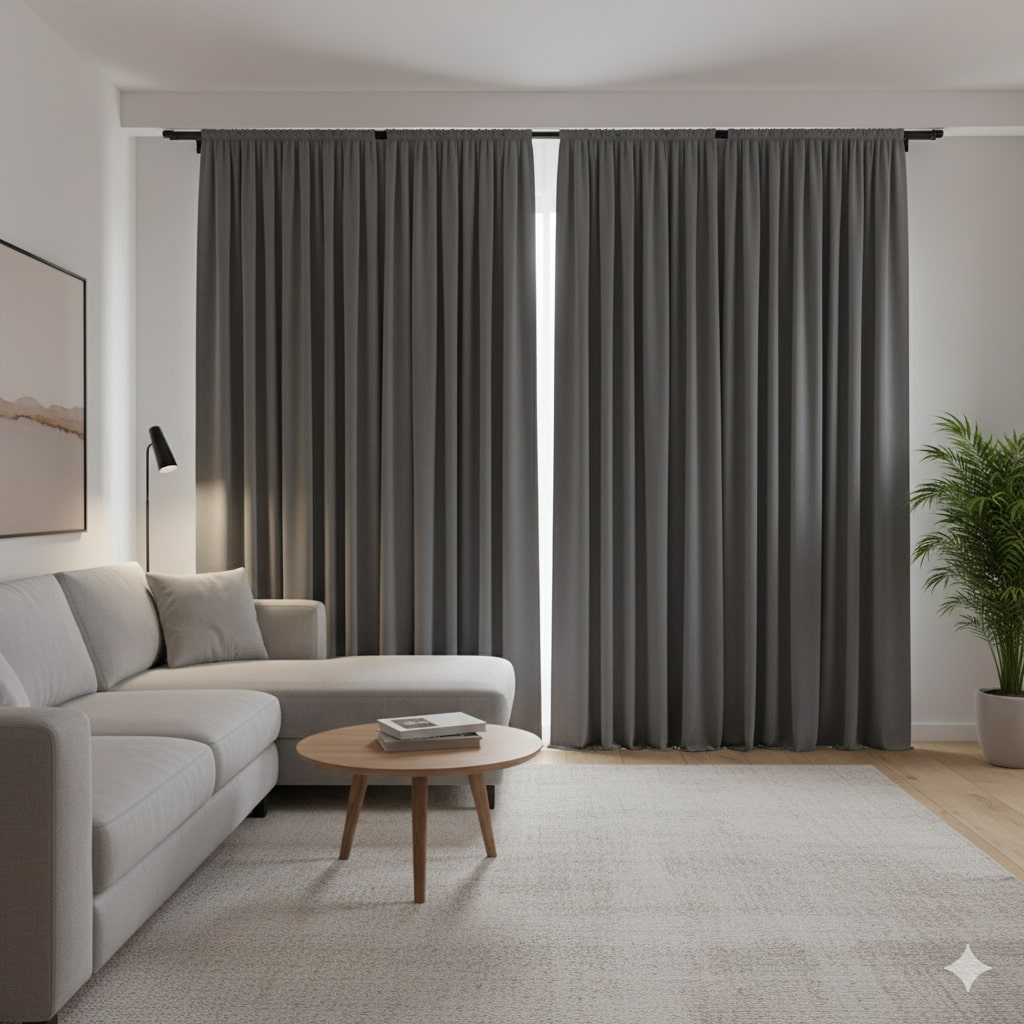 uxury soundproof noise reduction drapes by Curtainity in a modern living room.