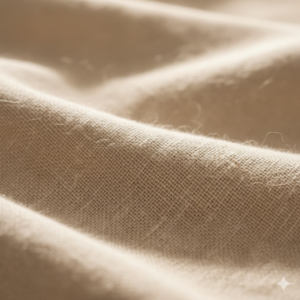 Curtainity linen drapes and curtains Close-up shot of linen fabric texture.