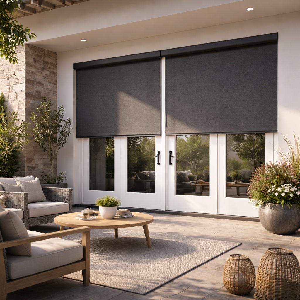 Exterior Roller Shades for French Doors