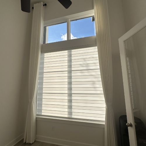 Cynthia Office Drapes and Zebra Shades