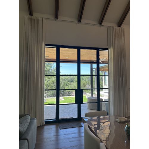 High Ceiling Manual Track with Drapes with Merino Fabric Line