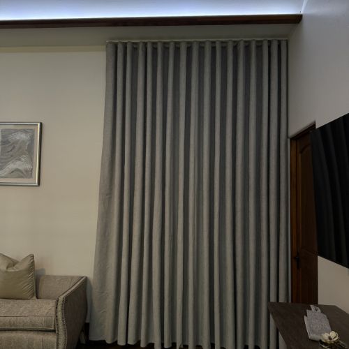 Ripple fold curtain drawn shut