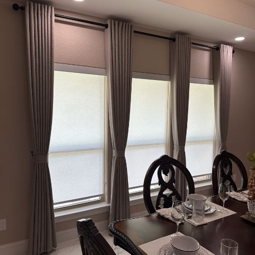 Dining room curtain panels and roller shades ayvalik